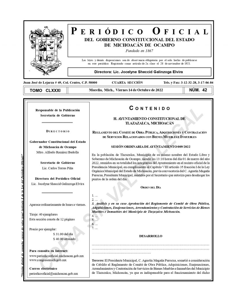 Publicación del Comité de Obra Pública y Adquisiciones